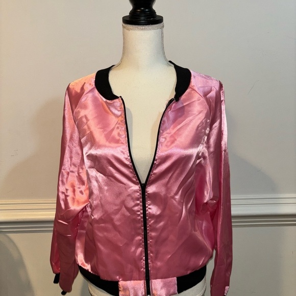 Pink Satin Ladies Jacket, sz L - Picture 3 of 4